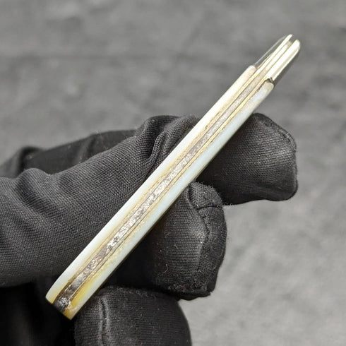 1926 British Vintage White Pearl Shell Handle Pure Silver Blade Folding Pen Knife